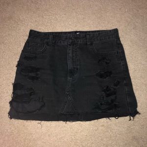 Holister Faded Black Denim Distressed Skirt
